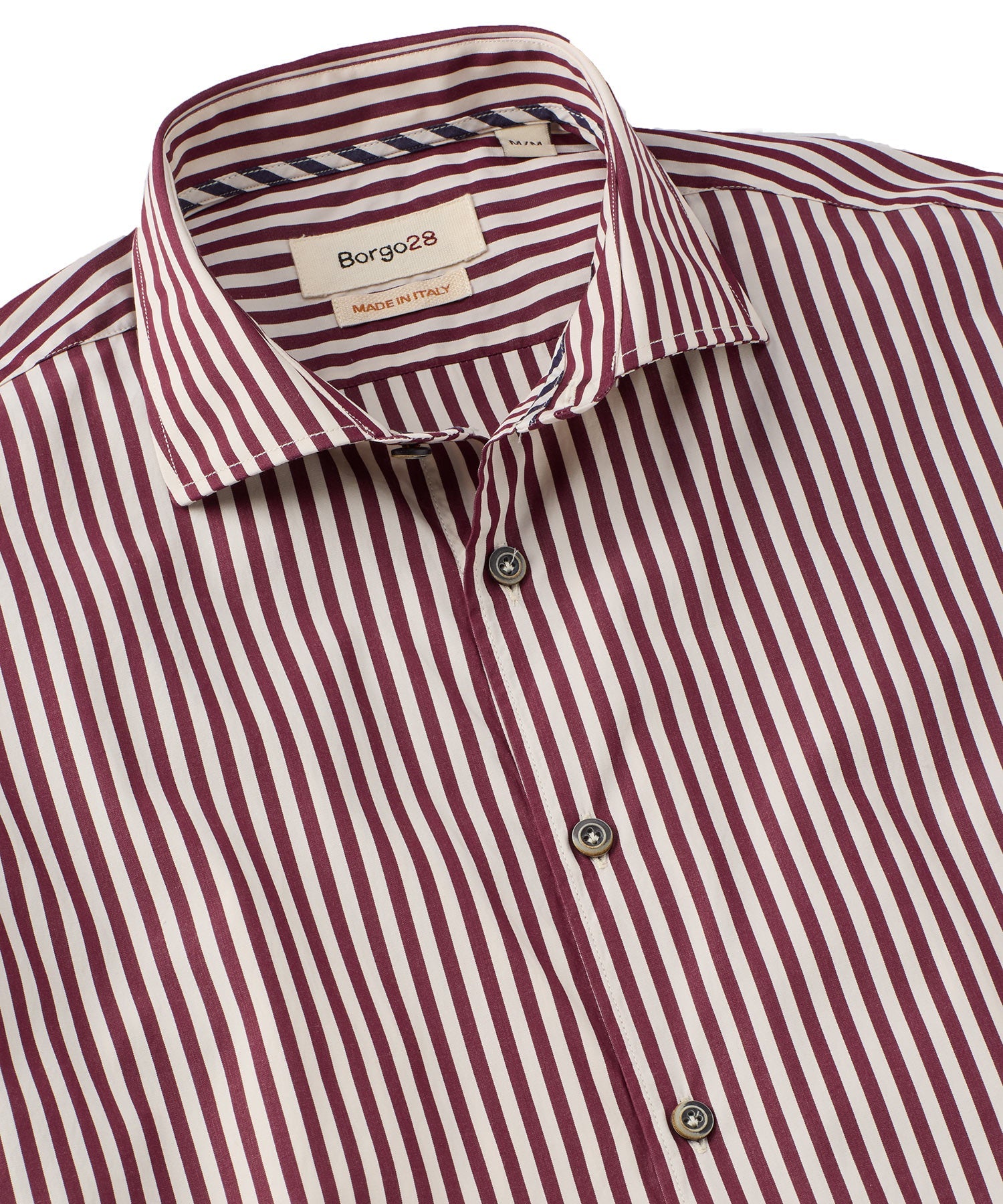 Italian Long-Sleeve Preppy Stripe Sport Shirt in Burgundy by Borgo28