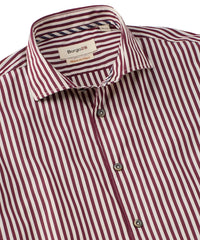 Italian Long-Sleeve Preppy Stripe Sport Shirt in Burgundy by Borgo28