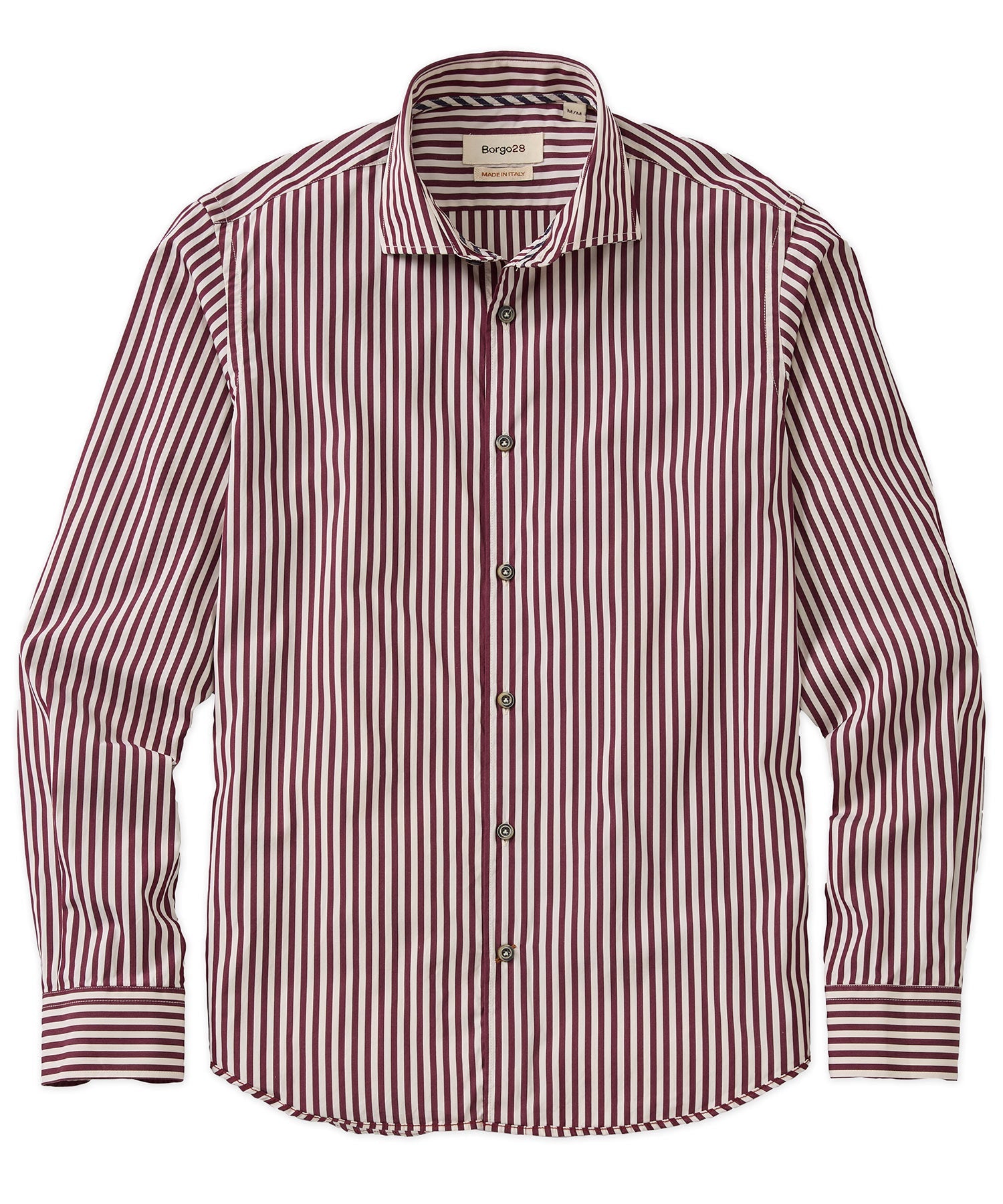 Italian Long-Sleeve Preppy Stripe Sport Shirt in Burgundy by Borgo28