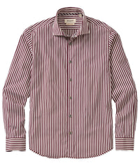 Italian Long-Sleeve Preppy Stripe Sport Shirt in Burgundy by Borgo28