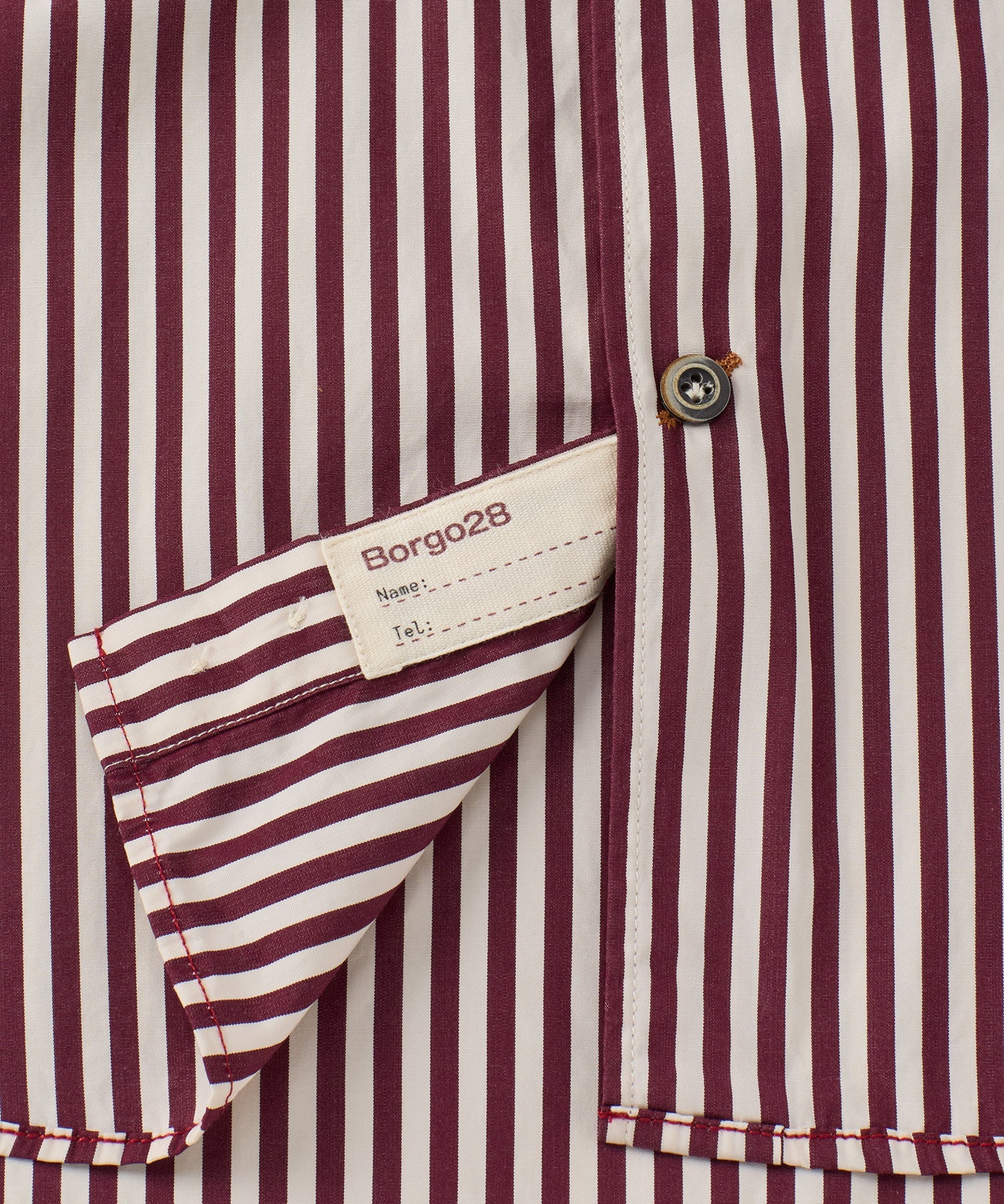 Italian Long-Sleeve Preppy Stripe Sport Shirt in Burgundy by Borgo28