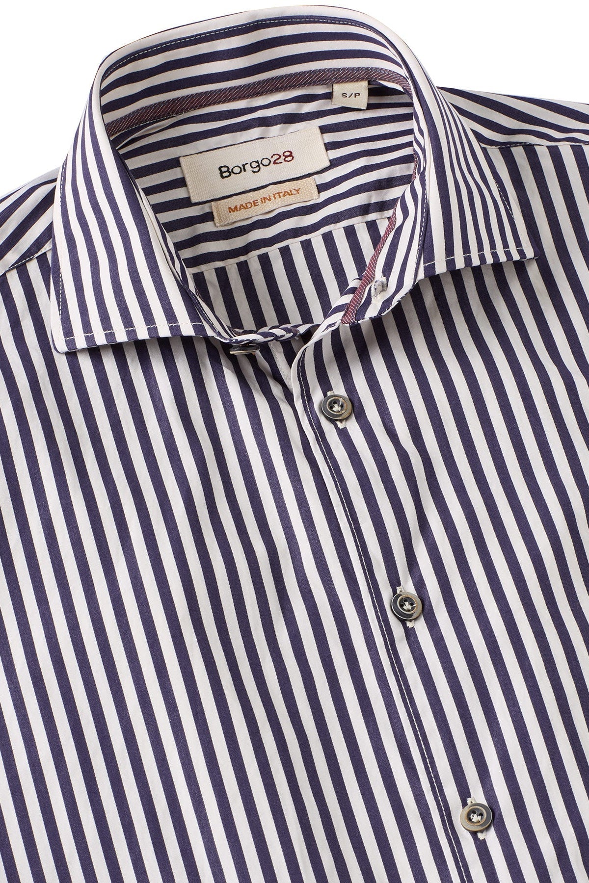 Italian Long-Sleeve Preppy Stripe Sport Shirt in Navy by Borgo28