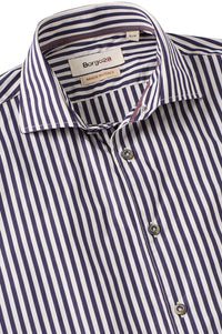 Italian Long-Sleeve Preppy Stripe Sport Shirt in Navy by Borgo28