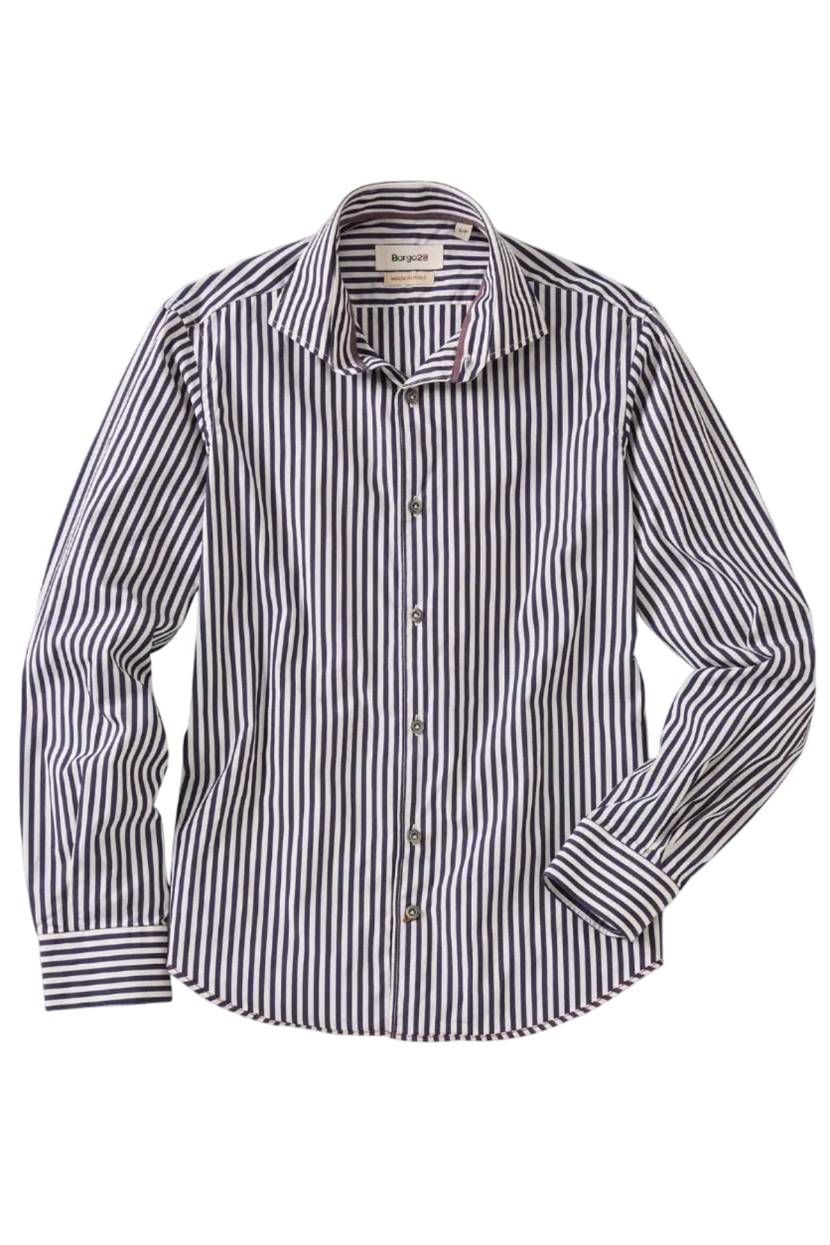 Italian Long-Sleeve Preppy Stripe Sport Shirt in Navy by Borgo28