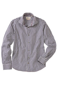 Italian Long-Sleeve Preppy Stripe Sport Shirt in Navy by Borgo28