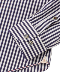 Italian Long-Sleeve Preppy Stripe Sport Shirt in Navy by Borgo28