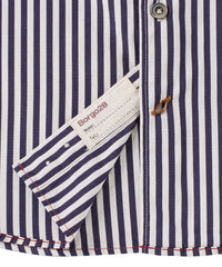 Italian Long-Sleeve Preppy Stripe Sport Shirt in Navy by Borgo28