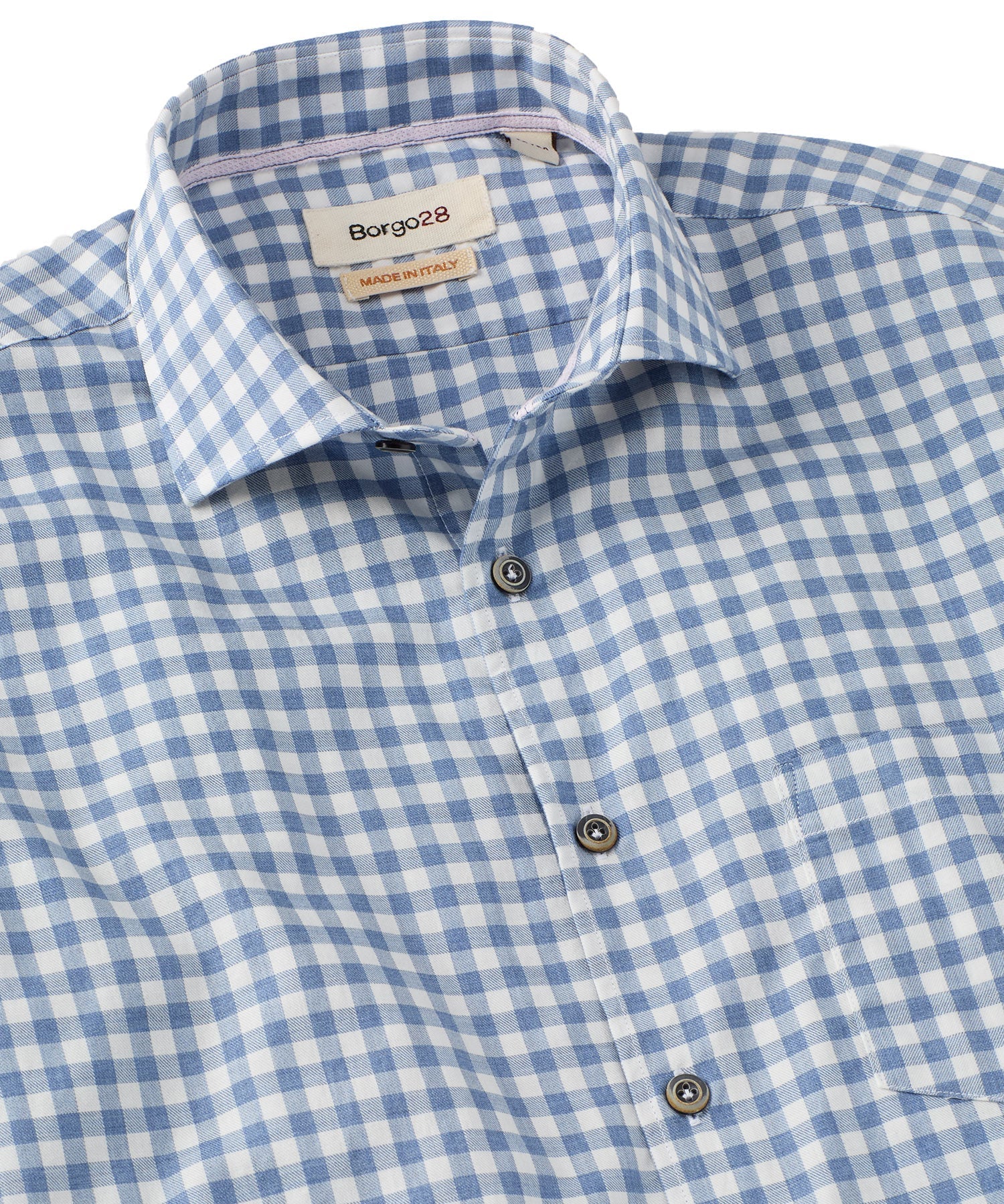 Italian Brushed Gingham Long-Sleeve Sport Shirt in Mid Blue by Borgo28