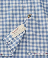Italian Brushed Gingham Long-Sleeve Sport Shirt in Mid Blue by Borgo28