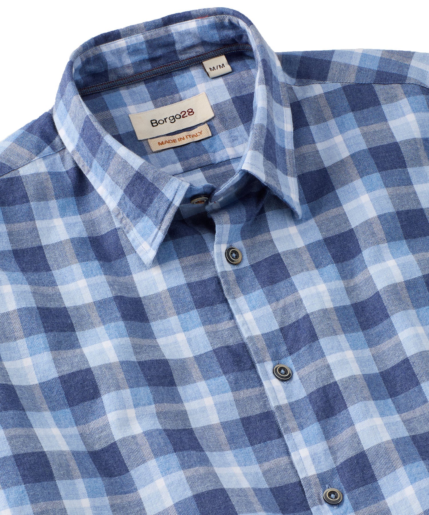 Italian Mélange Plaid Twill Long-Sleeve Sport Shirt in Blue Mix by Borgo28