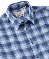 Italian Mélange Plaid Twill Long-Sleeve Sport Shirt in Blue Mix by Borgo28