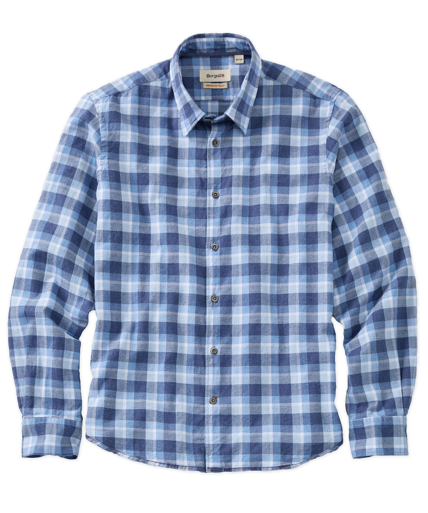 Italian Mélange Plaid Twill Long-Sleeve Sport Shirt in Blue Mix by Borgo28