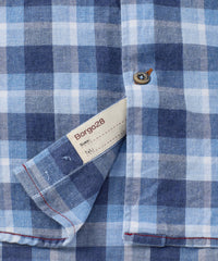 Italian Mélange Plaid Twill Long-Sleeve Sport Shirt in Blue Mix by Borgo28