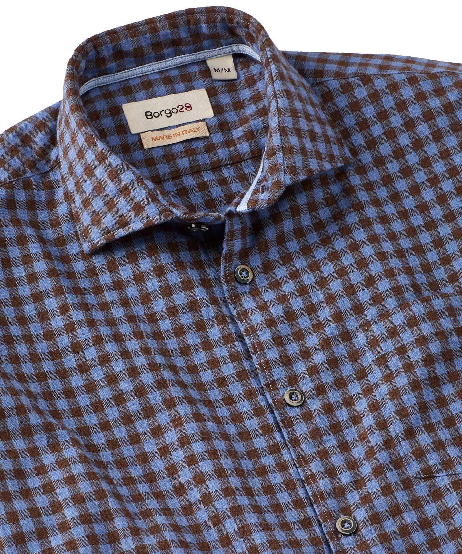 Italian Mélange Gingham Twill Long-Sleeve Sport Shirt in Blue and Brown by Borgo28