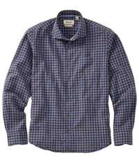Italian Mélange Gingham Twill Long-Sleeve Sport Shirt in Blue and Brown by Borgo28