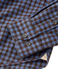 Italian Mélange Gingham Twill Long-Sleeve Sport Shirt in Blue and Brown by Borgo28