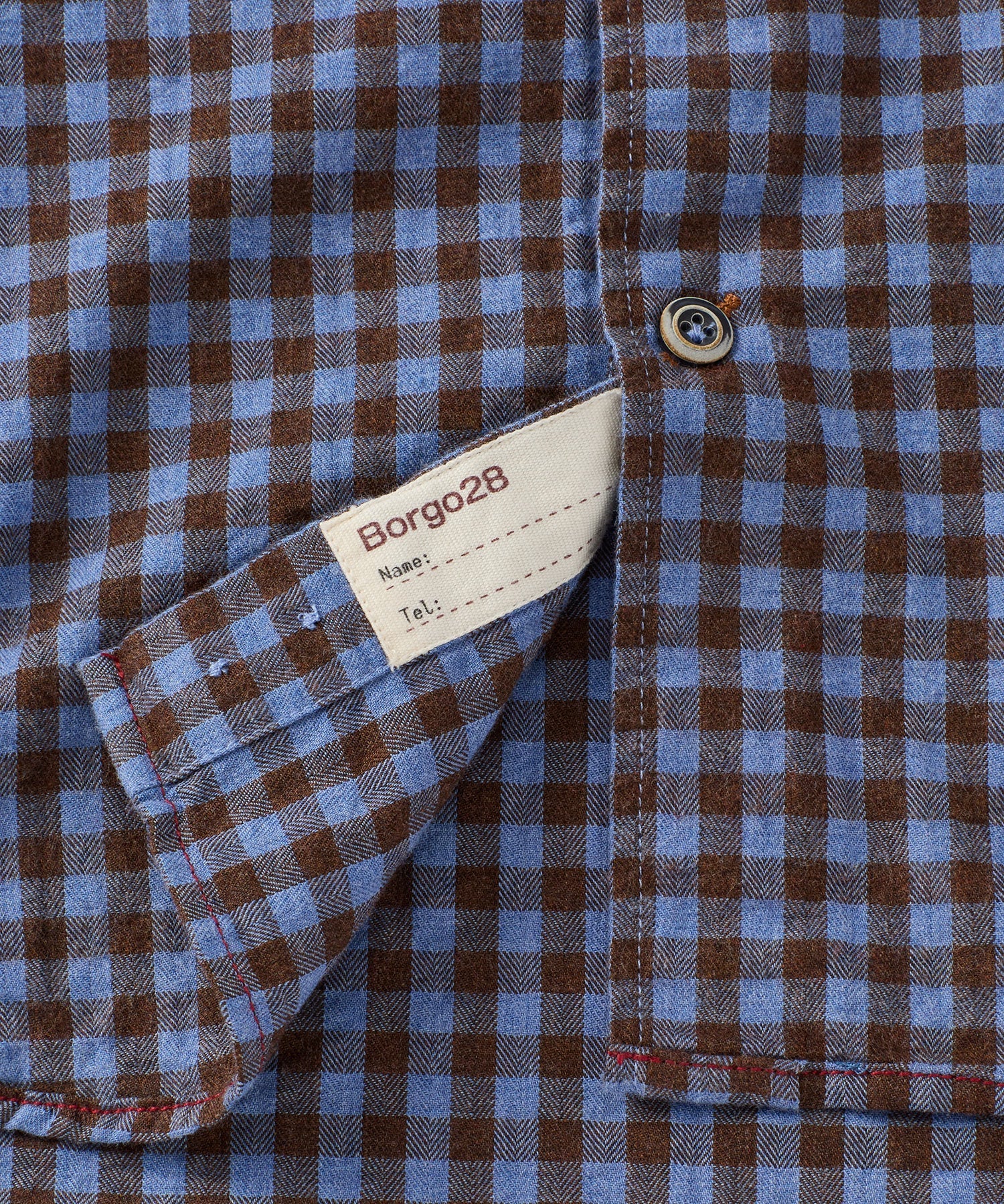 Italian Mélange Gingham Twill Long-Sleeve Sport Shirt in Blue and Brown by Borgo28