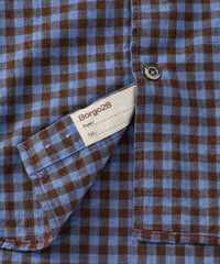 Italian Mélange Gingham Twill Long-Sleeve Sport Shirt in Blue and Brown by Borgo28
