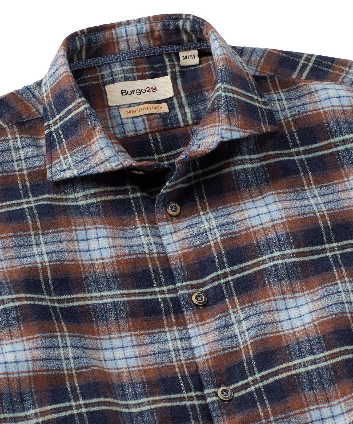 Italian Big Plaid Brushed Cotton Long-Sleeve Sport Shirt in Mid Blue by Borgo28