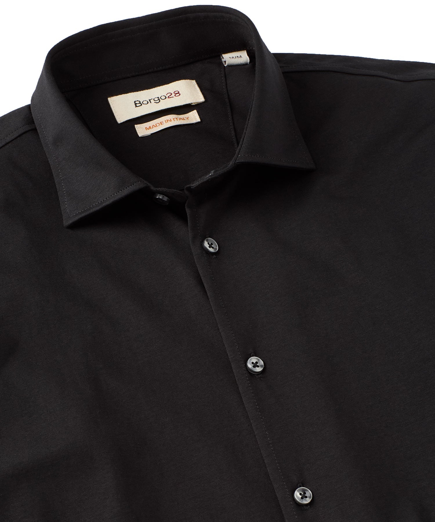 Italian Mercerized Cotton Knit Two-Ply Long-Sleeve Sport Shirt in Black by Borgo28