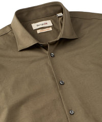 Italian Mercerized Cotton Knit Two-Ply Long-Sleeve Sport Shirt in Khaki by Borgo28