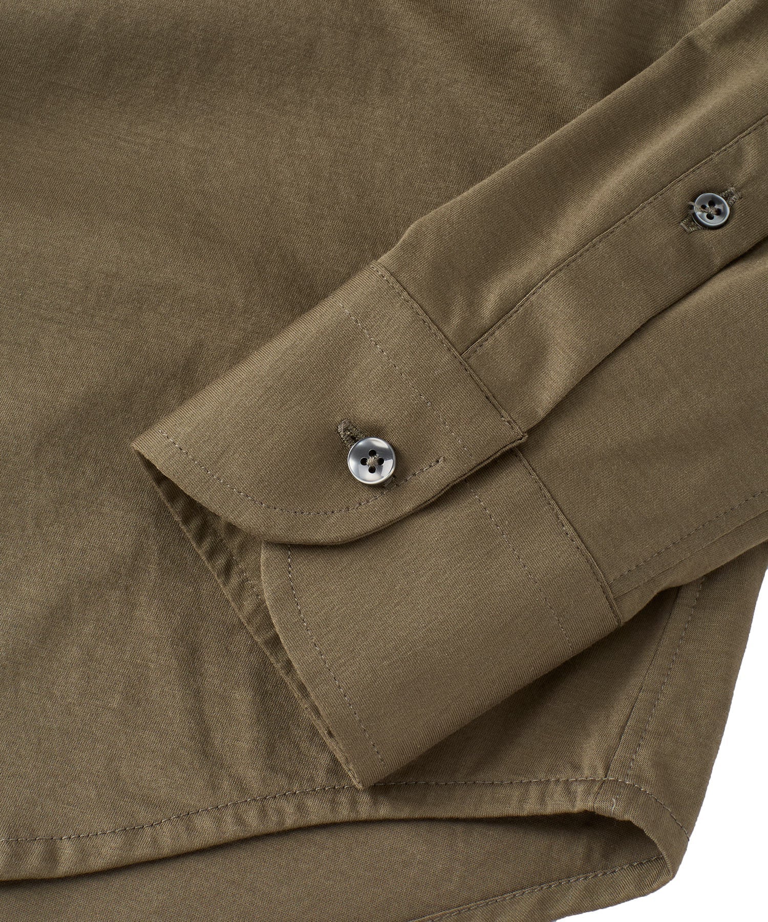 Italian Mercerized Cotton Knit Two-Ply Long-Sleeve Sport Shirt in Khaki by Borgo28