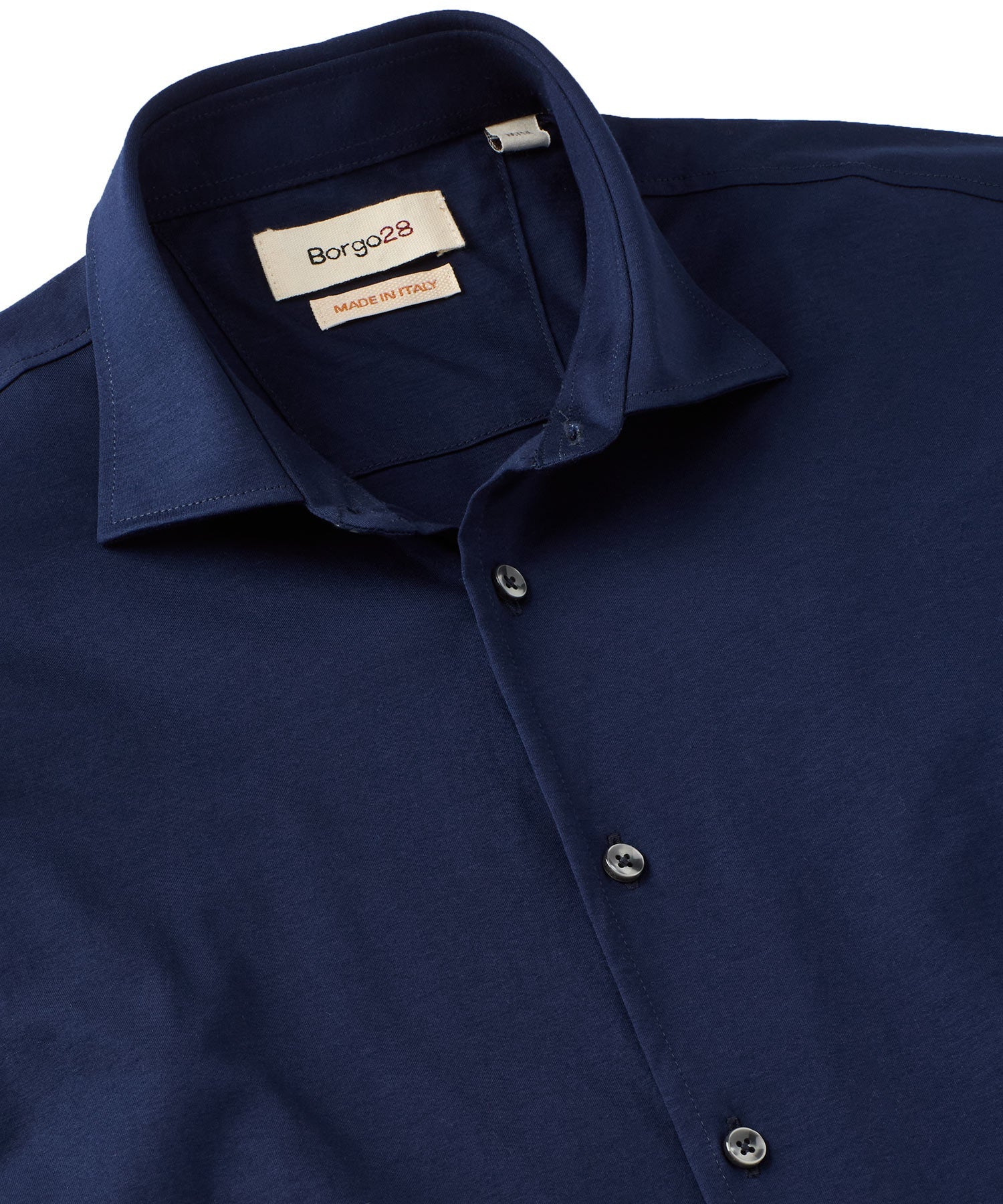Italian Mercerized Cotton Knit Two-Ply Long-Sleeve Sport Shirt in Navy by Borgo28