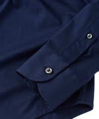 Italian Mercerized Cotton Knit Two-Ply Long-Sleeve Sport Shirt in Navy by Borgo28