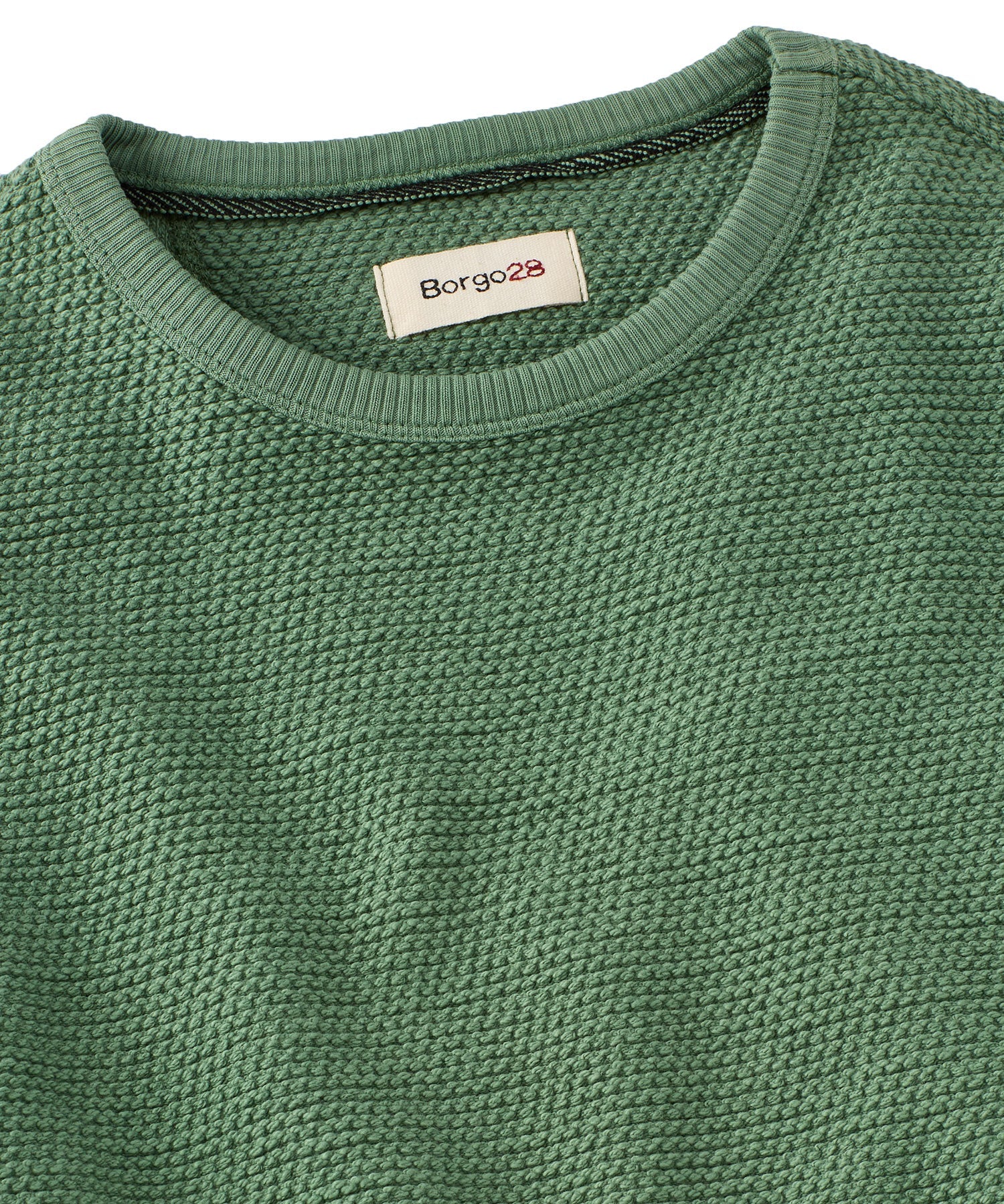 Textured Crew Neck Cotton Sweatshirt in Hunter by Borgo28