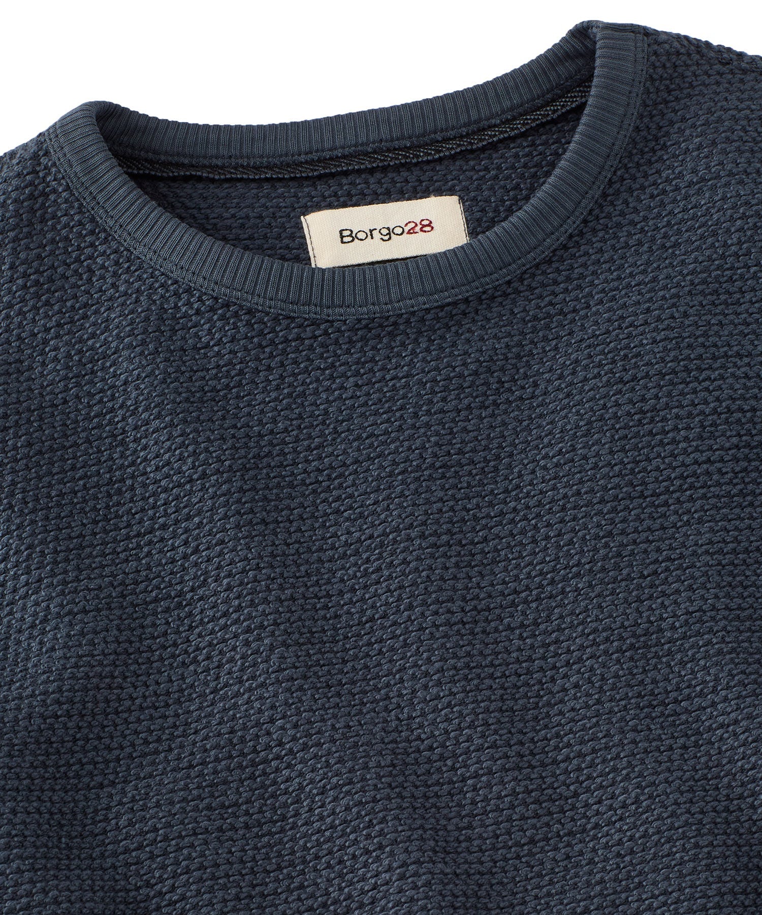 Textured Crew Neck Cotton Sweatshirt in Indigo by Borgo28