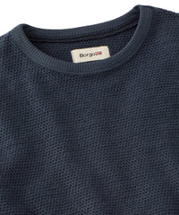Textured Crew Neck Cotton Sweatshirt in Indigo by Borgo28