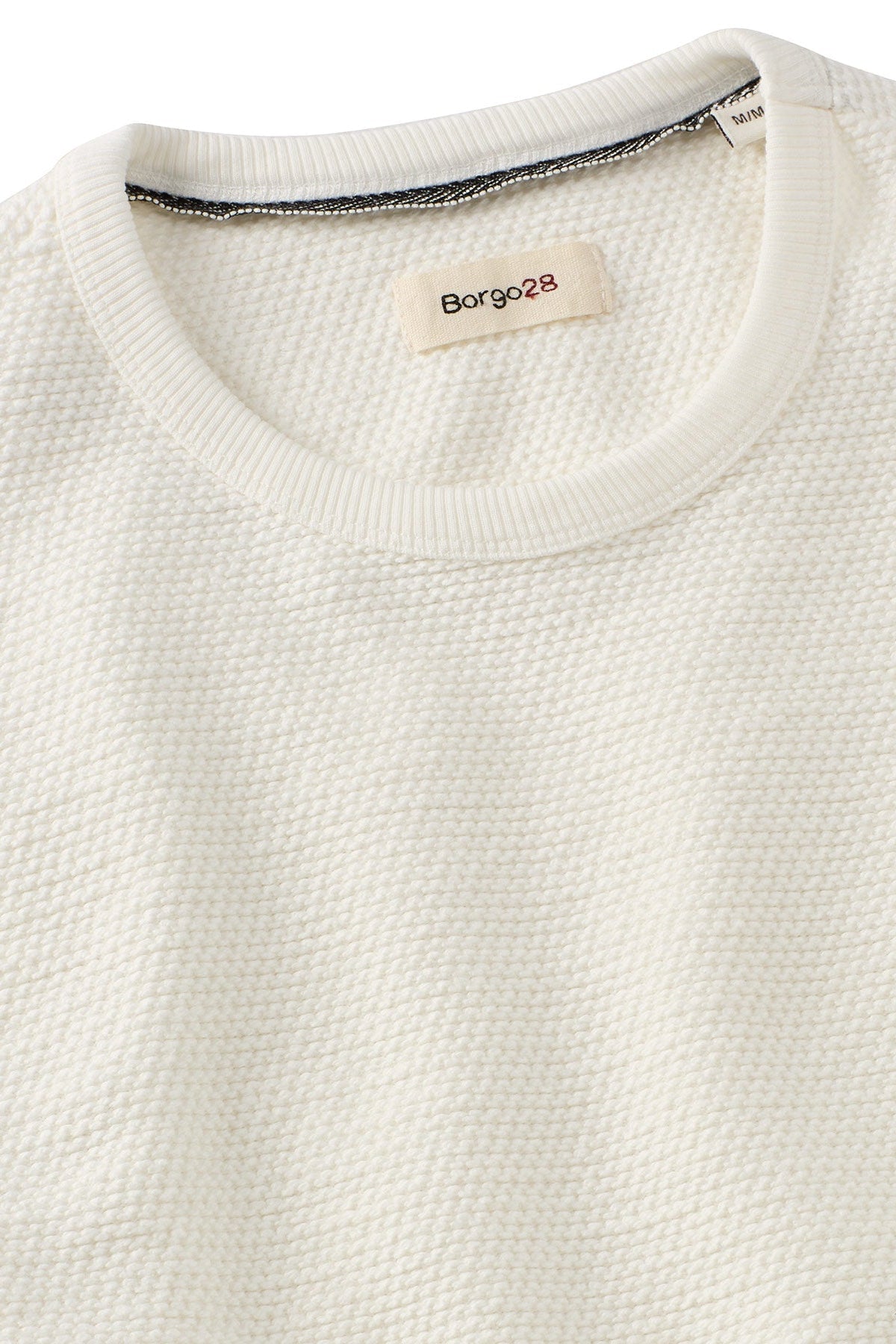 Textured Crew Neck Cotton Sweatshirt in Off White by Borgo28