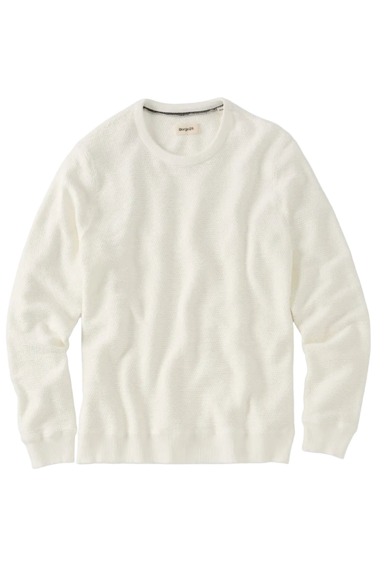 Textured Crew Neck Cotton Sweatshirt in Off White by Borgo28