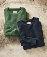 Textured Crew Neck Cotton Sweatshirt in Indigo by Borgo28