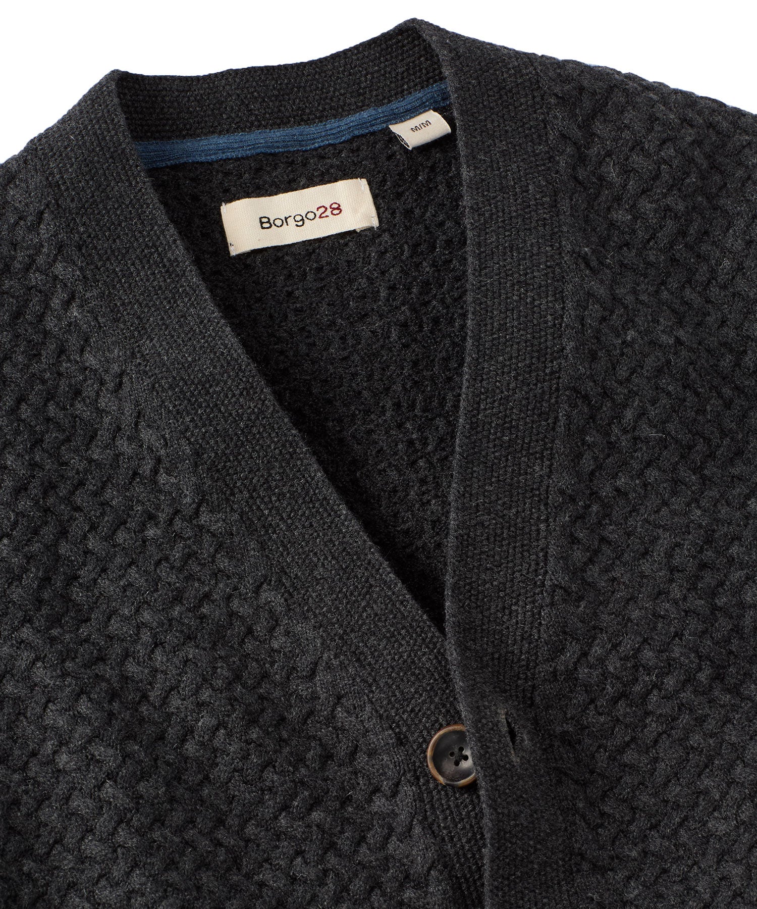 Merino Wool and Cotton Basketweave Cardigan Sweater in Charcoal by Borgo28