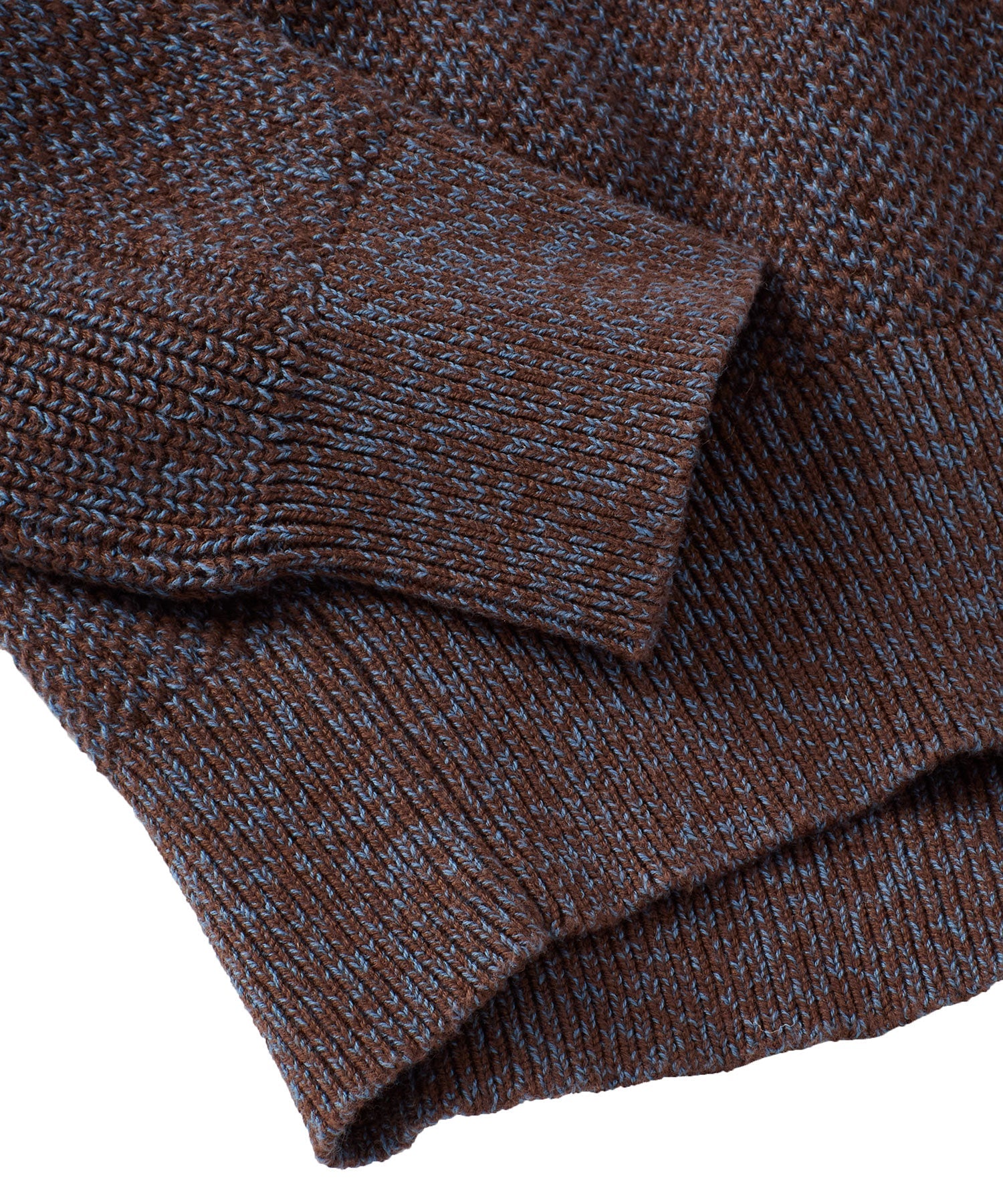 Saddle Paneled Crew Neck Marled Cotton Sweater in Brown-Blue by Borgo28