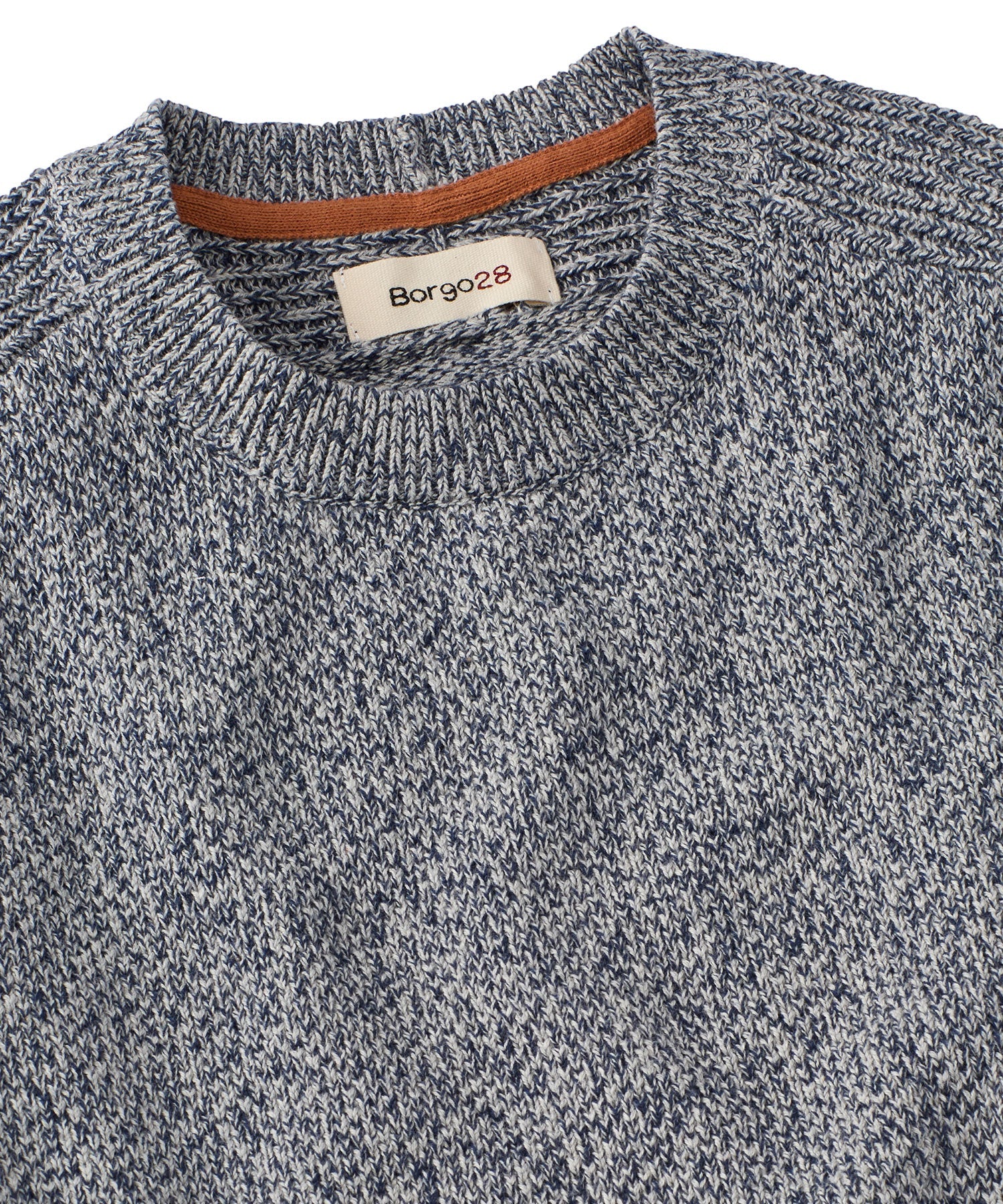 Saddle Paneled Crew Neck Marled Cotton Sweater in Grey-Blue by Borgo28