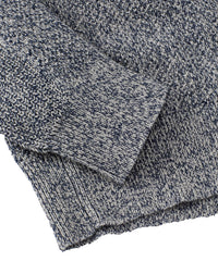 Saddle Paneled Crew Neck Marled Cotton Sweater in Grey-Blue by Borgo28