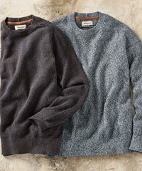Saddle Paneled Crew Neck Marled Cotton Sweater in Brown-Blue by Borgo28