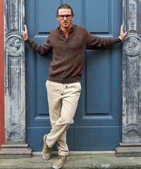Chenille Button Mock Neck Cotton Sweater in Rust Mix by Borgo28