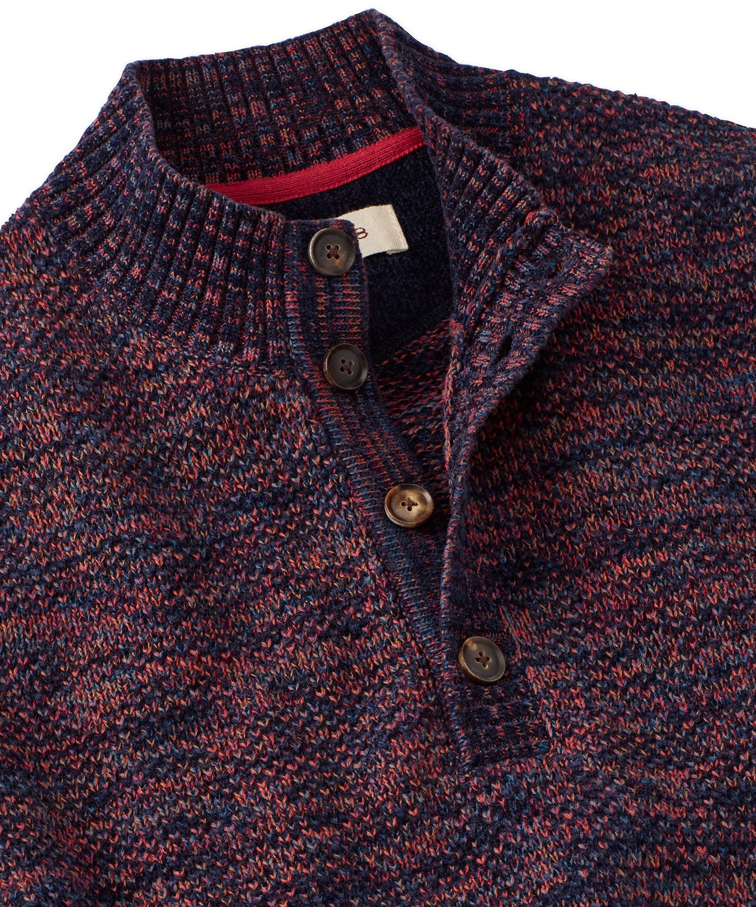 Chenille Button Mock Neck Cotton Sweater in Navy Mix by Borgo28