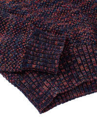 Chenille Button Mock Neck Cotton Sweater in Navy Mix by Borgo28
