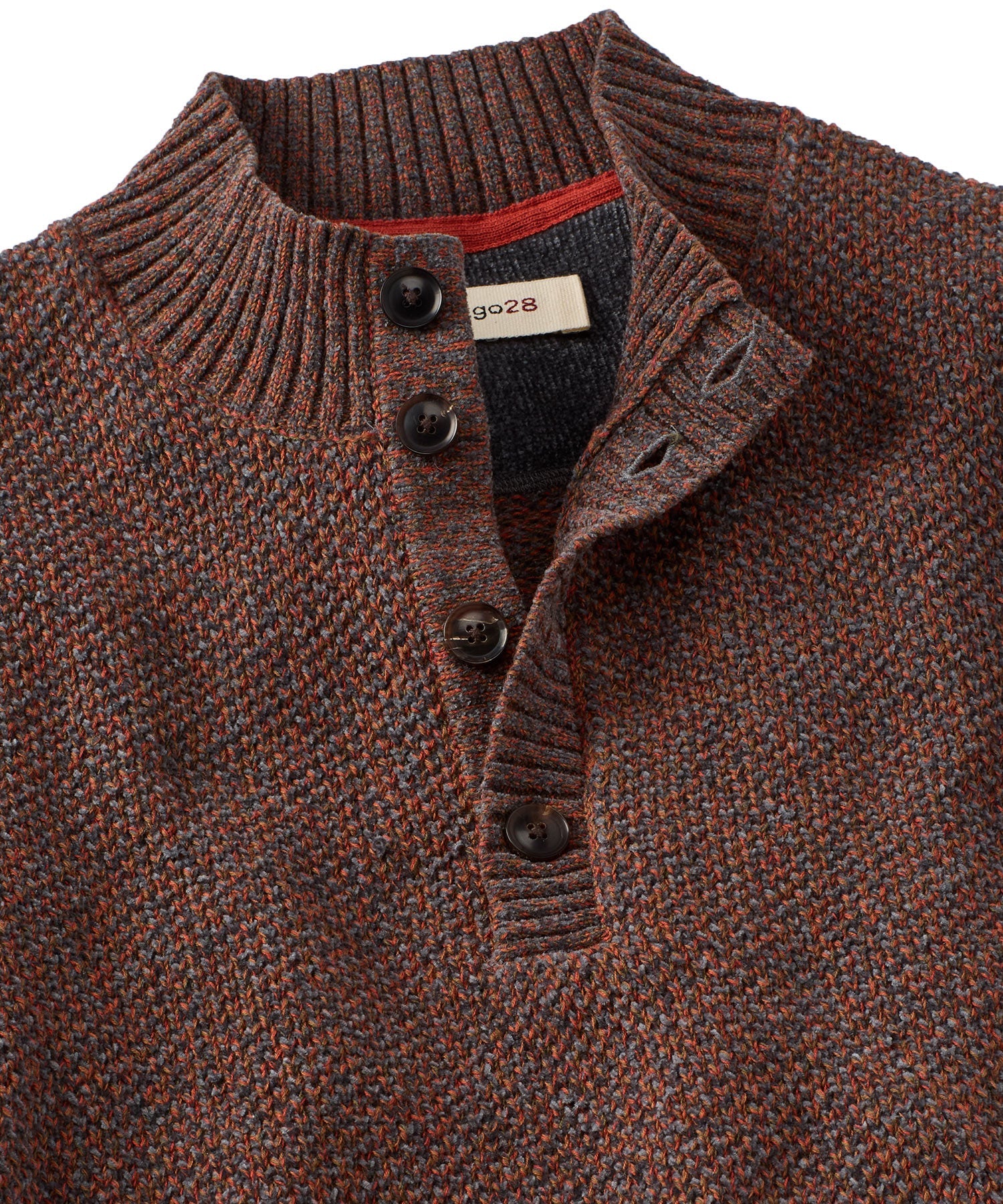 Chenille Button Mock Neck Cotton Sweater in Rust Mix by Borgo28