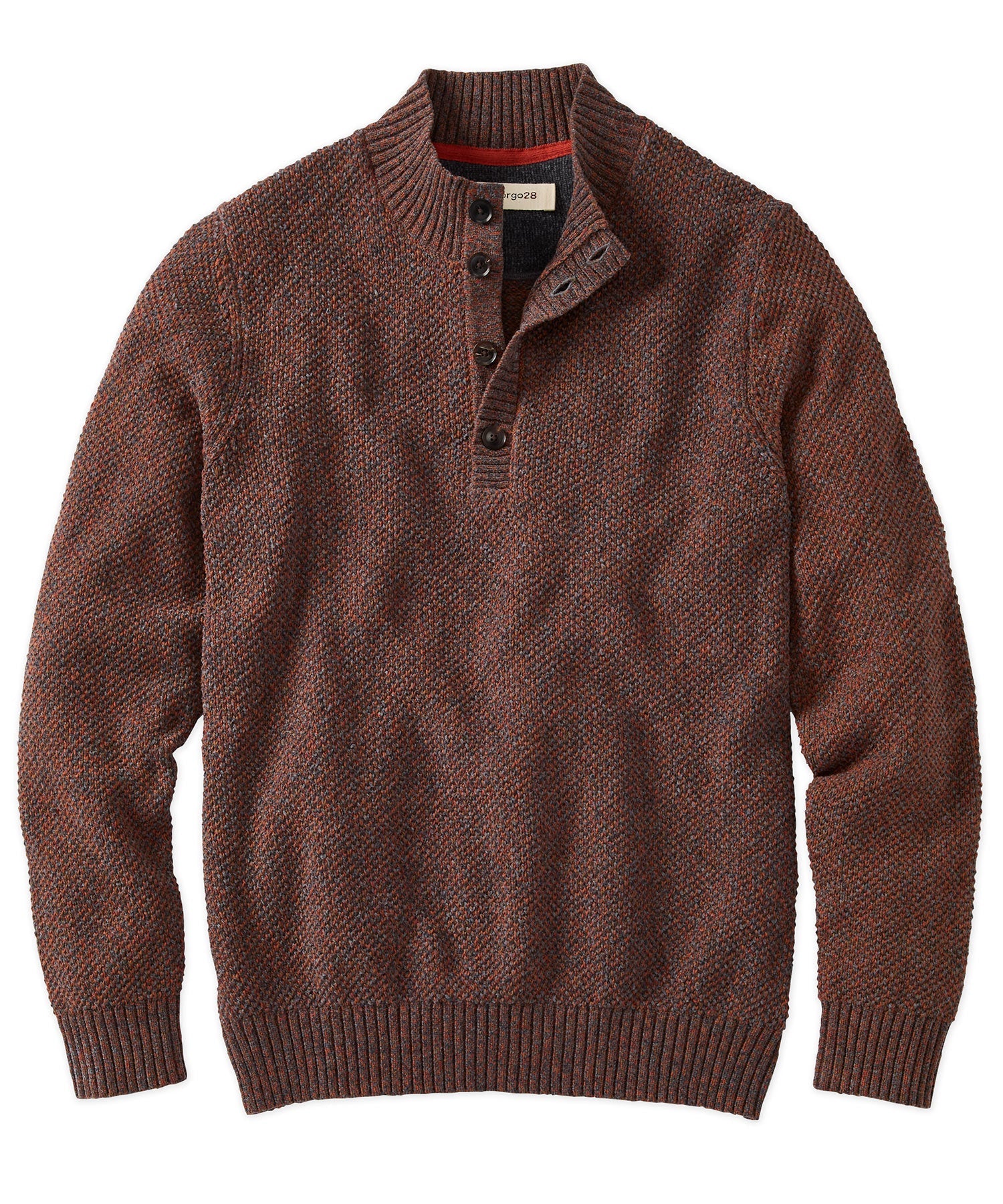 Chenille Button Mock Neck Cotton Sweater in Rust Mix by Borgo28