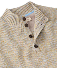 Chenille Button Mock Neck Cotton Sweater in Sand by Borgo28