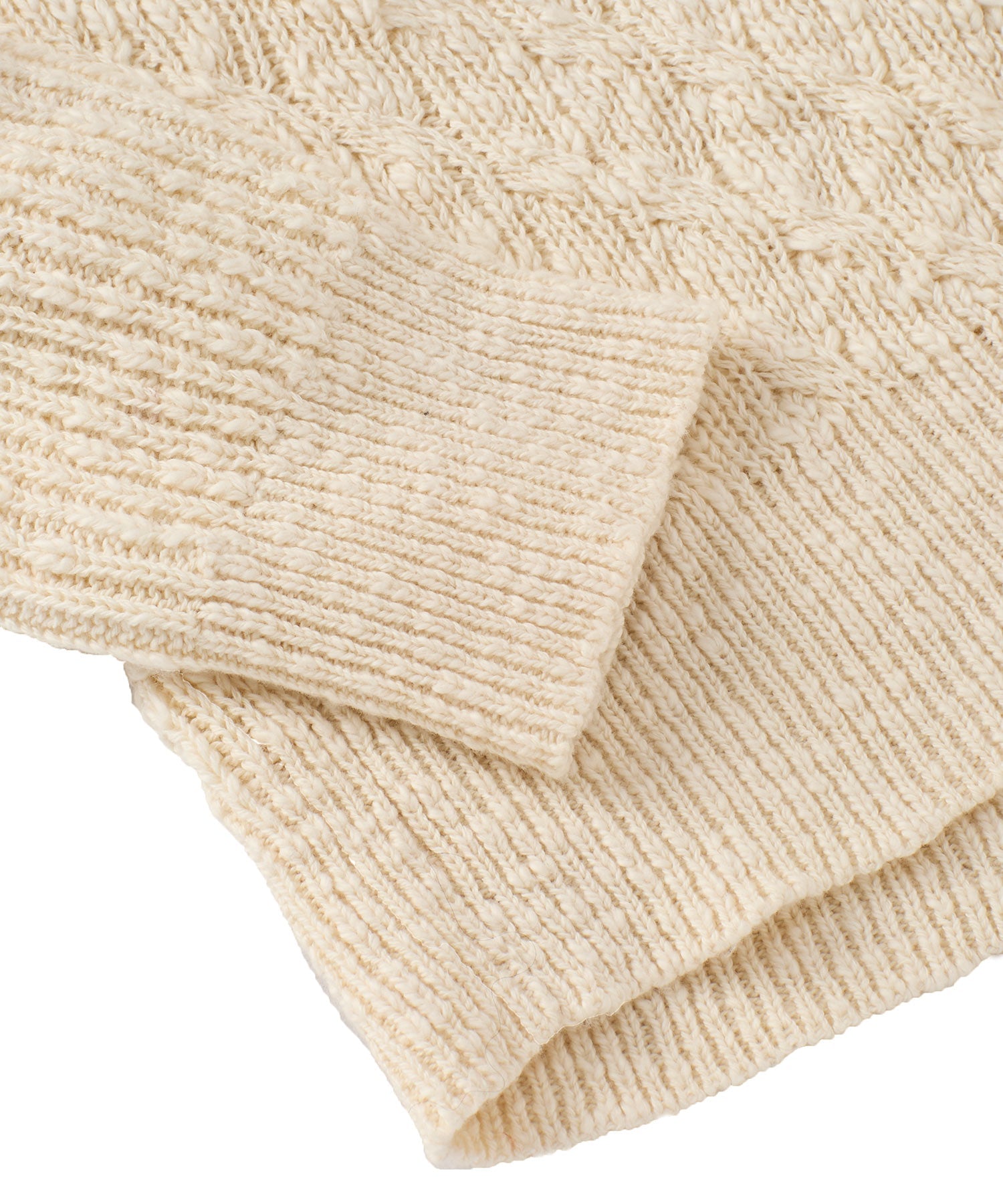 Cable Knit Quarter-Zip Garment Dyed Mock Neck Cotton Sweater in Off White by Borgo28