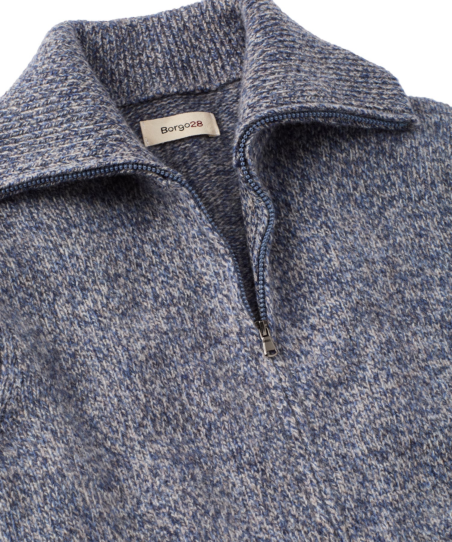 Wool and Cashmere Kangaroo Pocket Zip-Front Cardigan Sweater in Blue Mix by Borgo28