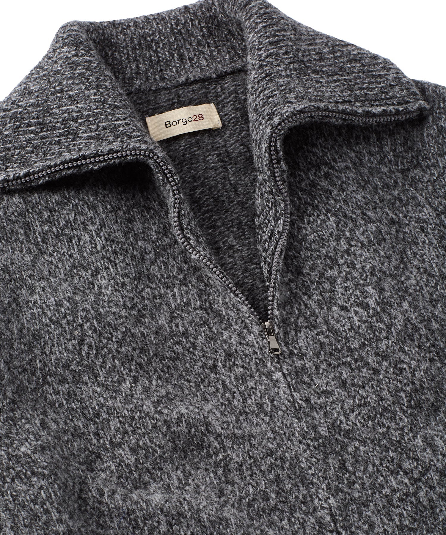 Wool and Cashmere Kangaroo Pocket Zip-Front Cardigan Sweater in Charcoal by Borgo28