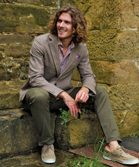 Denim Weave Two-Button Wool/Cotton/Cashmere Blazer in Brown Heather by Borgo28