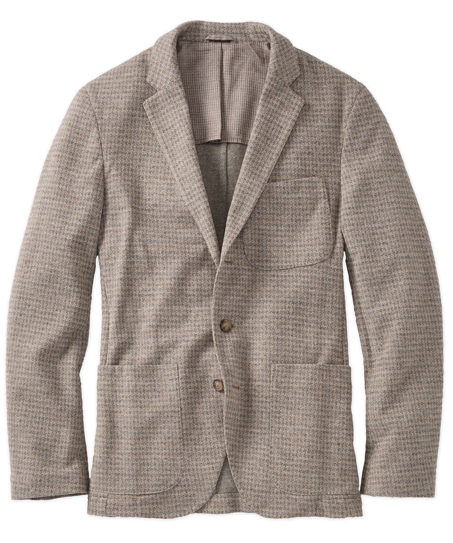 Houndstooth Three-Button Wool/Cotton Blazer in Ecru by Borgo28